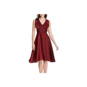 Kenzie Dresses Burgundy A-Line Satin Ruffle Asymmetrical Shark Bite Hem NEW